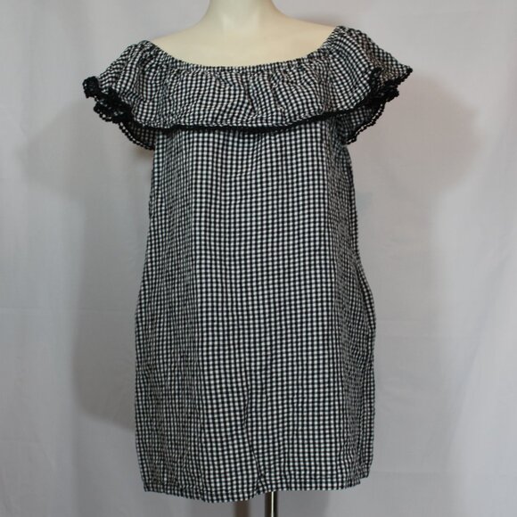 Tommy Bahama off the Shoulder Ruffle Gingham Dress Black/White Size Large - Picture 2 of 7